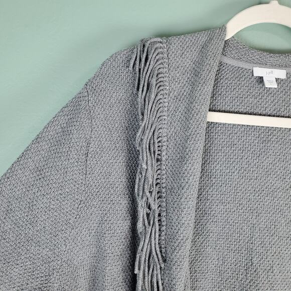 J. Jill Gray Fringed Open Front Cardigan Sweater Size Large - Picture 4 of 6